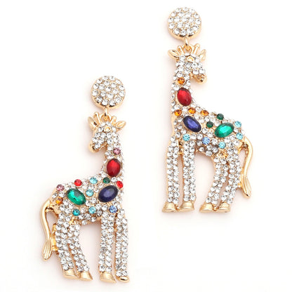 Luxury Statement Giraffe Design Rhinestone-Embellished Alloy Earrings - Unique and Exquisite Animal-Themed Jewelry for Fashion Enthusiasts