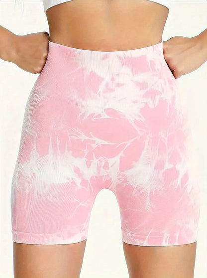 High Waisted Tie Dye Seamless Yoga Shorts for Women Butt Lifting Peachy Mid Length Workout Leggings for Fitness and Active Lifestyle