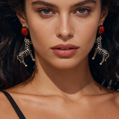 Unique Alloy Zebra Dangle Earrings – Creative Animal-Shaped Jewelry with Drip Oil Finish for Stylish Women