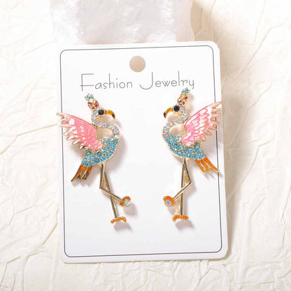 Exaggerated Unique Alloy Flamingo Earrings with Rhinestone Accents - Creative, High-End Chic for Every Occasion, Effortlessly Stylish Women's Accessory