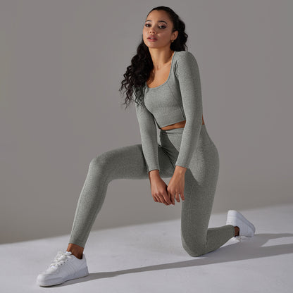 Seamless Long Sleeve Workout Set Quick Dry Breathable and Butt Lifting Sports Leggings for Running and Yoga