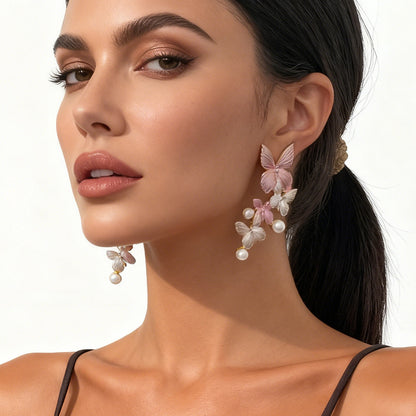 Chic Minimalist Alloy Thin-Coated Color Block Faux Pearl Butterfly Stud Earrings - Elegant Everyday Jewelry for Women