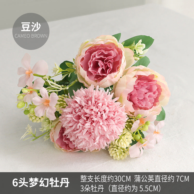 Elegant Hanfu-Inspired Floral Hairpin Decoration - Stunning Faux Floral Arrangement with 6 Headed Dreamy Peonies for Your Living Room or Dining Table