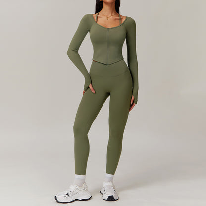 Quick Dry Long Sleeve Yoga Suit Set for Training and Running Athletic Outfit for Fitness Enthusiasts Comfortable and Workout Gear 9139