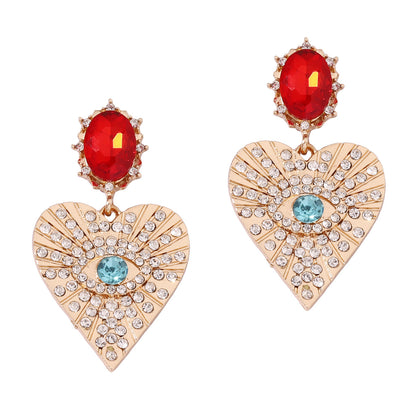 Stylish Heart-Shaped Eye Earrings with Sparkling Gemstones - Versatile, Chic, and Luxurious Casual Drop Earrings for Women