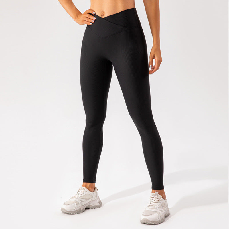 High Waisted Women's Yoga Pants Compression Fit Quick Dry Ribbed Gym Tights for Tummy Control Sculpting and Enhanced Lift Ideal for Running and Workout Sessions