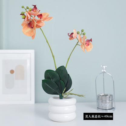 Lifelike Dual-Stem Orchid with Moisture-Infused Leaves –  Home and Hotel Decor for Elegant DIY Floral Arrangements