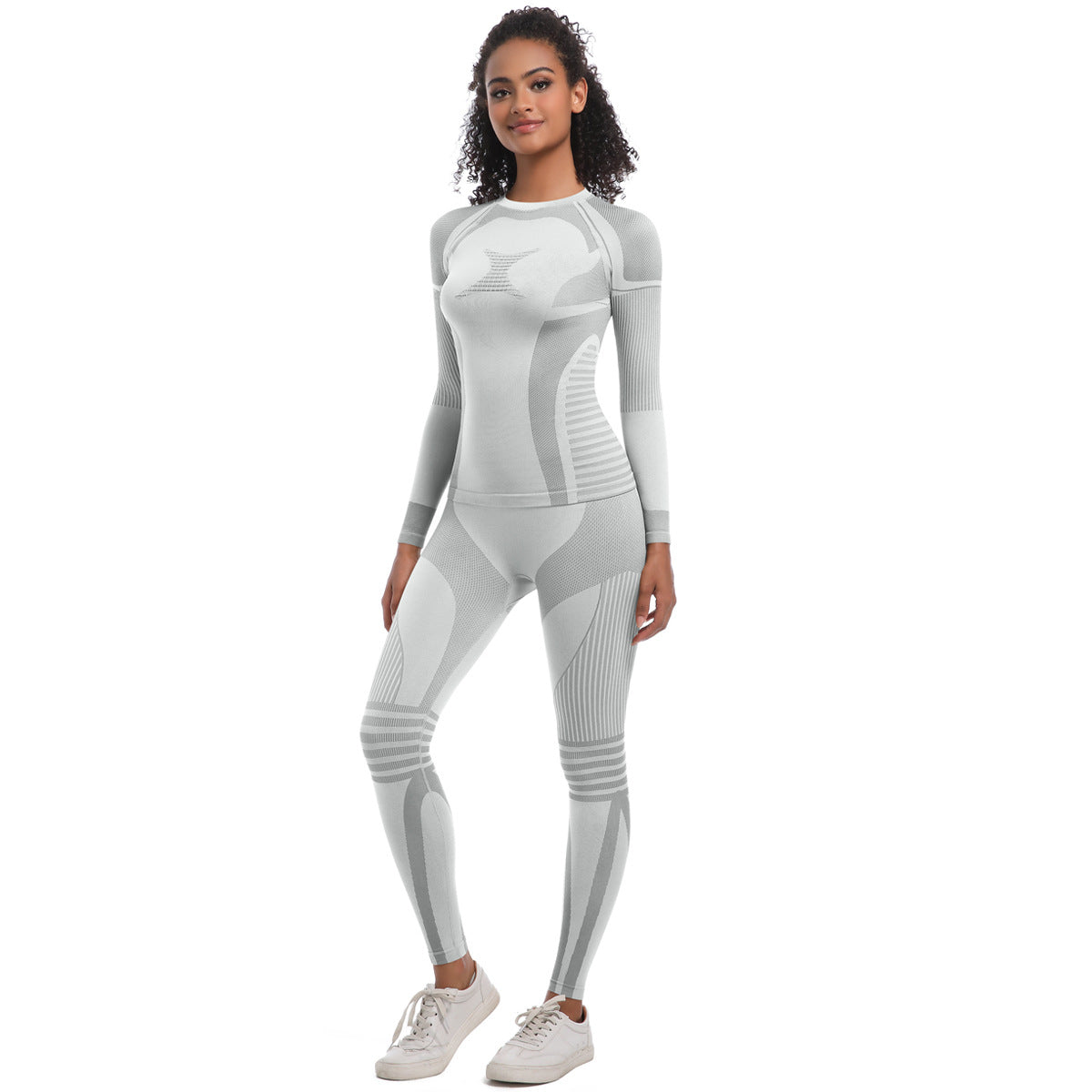 Seamless Knit High Elastic Long Ski Suit Set for Women for Running Fitness and Yoga 2 Piece Activewear Outfit