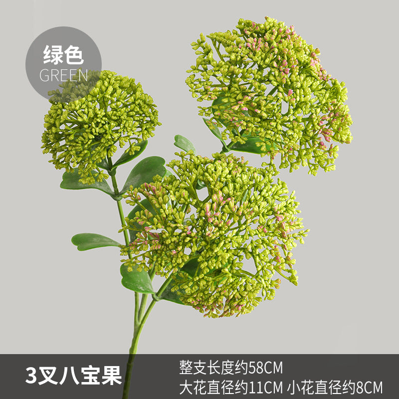 Elegant Faux Floral Arrangement with Realistic Touch - Decorative Artificial Hydrangea Balls & 3-Headed Eight Treasure Fruits for Living Room Home Decor