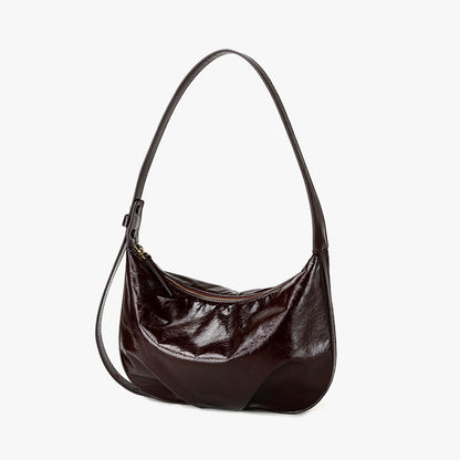 Crystal Oil Wax Cowhide Tote Bag for Women Chic Crossbody for Commuting Versatile Handbag with Luxe Design