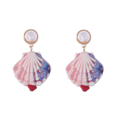 Ocean-Inspired Colorful Ceramic Shell Earrings with Faux Pearls - Trendy, Versatile, and Casual Jewelry for Women