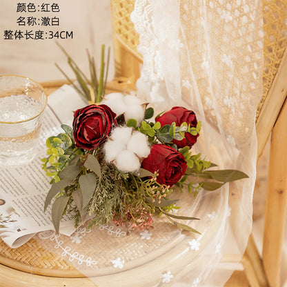 Stunning INS Style White Cotton Bouquet - Realistic Faux Flowers & Greenery for Wedding Decor - YC1043