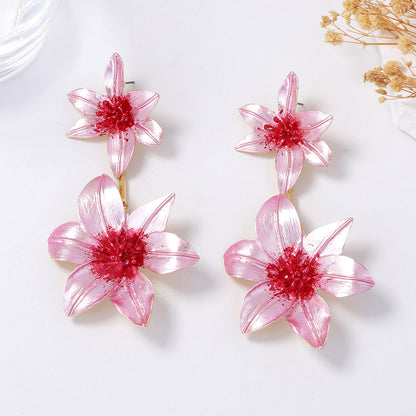 Chic Bold Alloy Flower Drop Earrings with Color Block Design - Lightweight Luxury Party Accessories for Glamorous Style