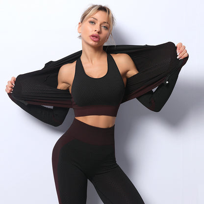 Women s Yoga Set High Waist Moisture Wicking Sports Bra with Long Sleeve Top and Full Length Leggings for Running Gym and Fitness Breathable Shockproof and Body Shaping Design