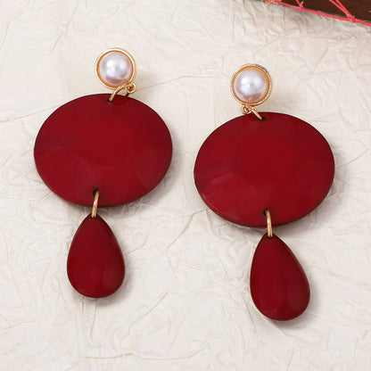 Bohemian-Inspired Statement Geometric Oval Earrings with Faux Pearls - Unique Casual Women's Ear Jewelry for a Stylish Look