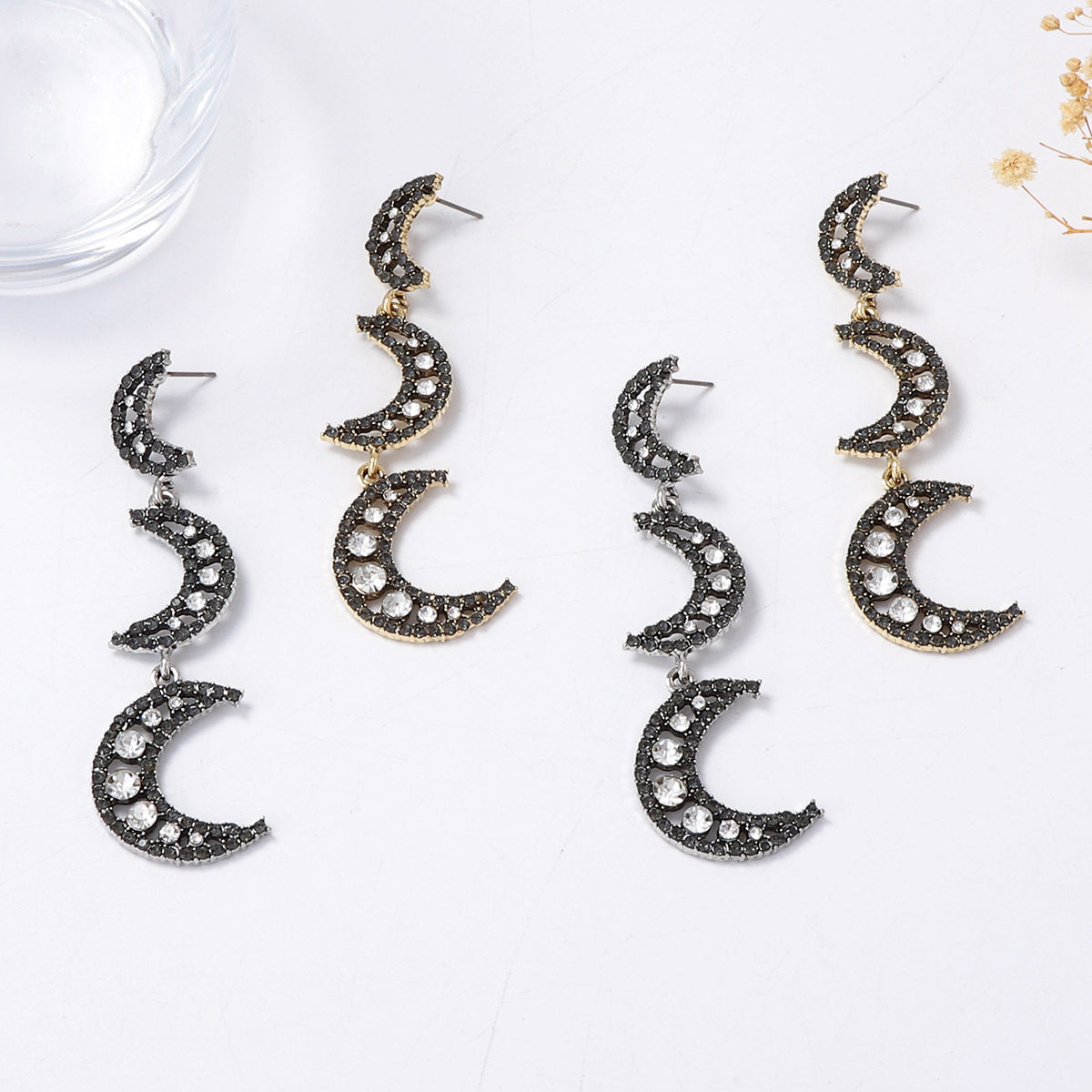 Chic and Elegant Long Moon-Shaped Drop Earrings for Women - Gorgeous Alloy, Openwork Design, and Sparkling Zircon-Inlay for a Touch of Luxury