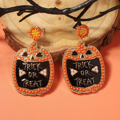 Creative Halloween-Inspired Cartoon Owl Letter Beaded Alloy Earrings - Stylish and Versatile Accompanying Accessory for Any Outfit!