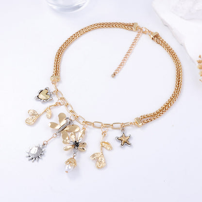 Elegant Alloy Animal and Flower Tassel Pendant Women’s Chain Necklace – Chic, Versatile and Perfect for Any Casual Occasion