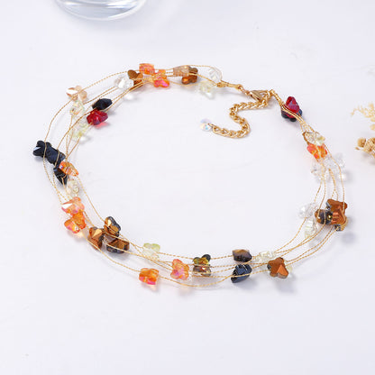 Chic Korean-Inspired Multi-Layer Handmade Woven Crystal Colorful Butterfly Flower Choker Necklace – Elevate Your Style with Fresh, Sweet Elegance!