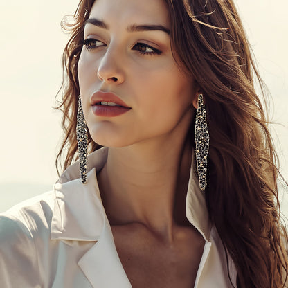 Stylish & Elegant Geometric Long Bar Earrings for Women -  Alloy with Sparkling Rhinestones - Unique Design for Eye-Catching Accessorizing