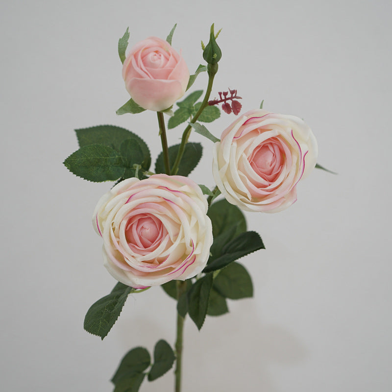 Touch Realistic Hydrating 3-Head Sweetheart Rose Home Decor Flower Arrangement - Perfect for Photography Props & Elegant Interior Decoration