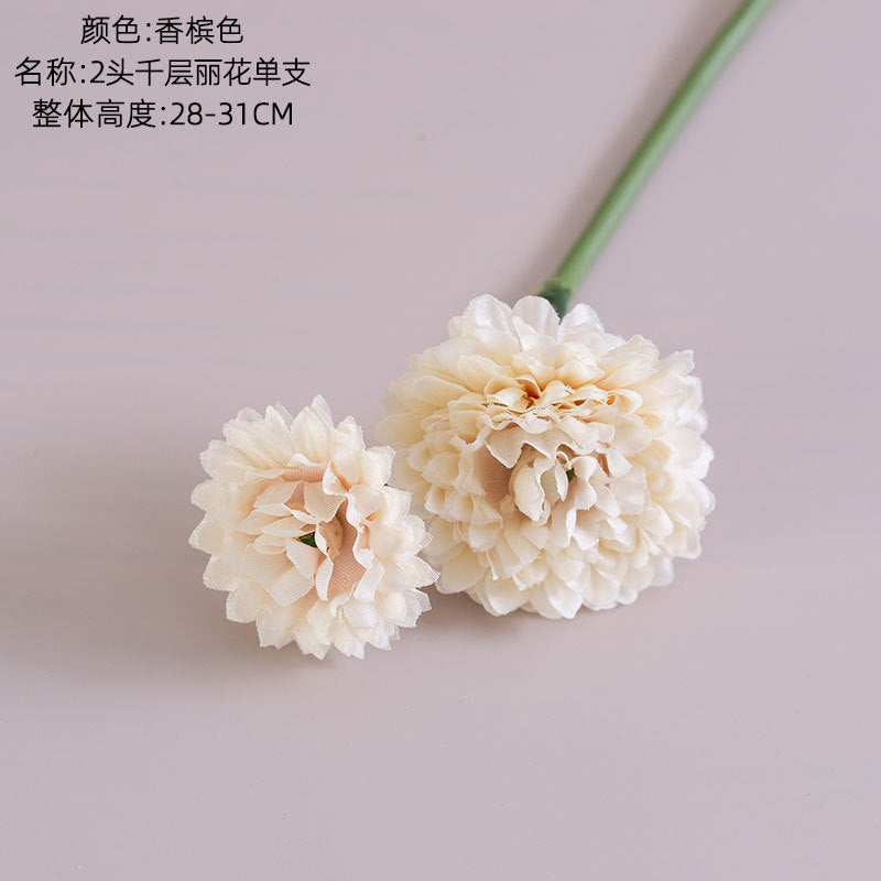 2-Head Multi-Layered Elegant Artificial Flowers - INS Style Single Stem Decorative Home & Wedding Accents (Model PJ1003) - Perfect for Year-Round Decor, Minimalist Aesthetic, and Special Celebrations!