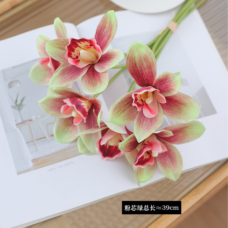 Elegant 6-Stem Artificial Orchid Flower Bouquet -  Home and Office Decor for Tea Rooms and Desks - Lifelike Faux Flowers for Lasting Beauty