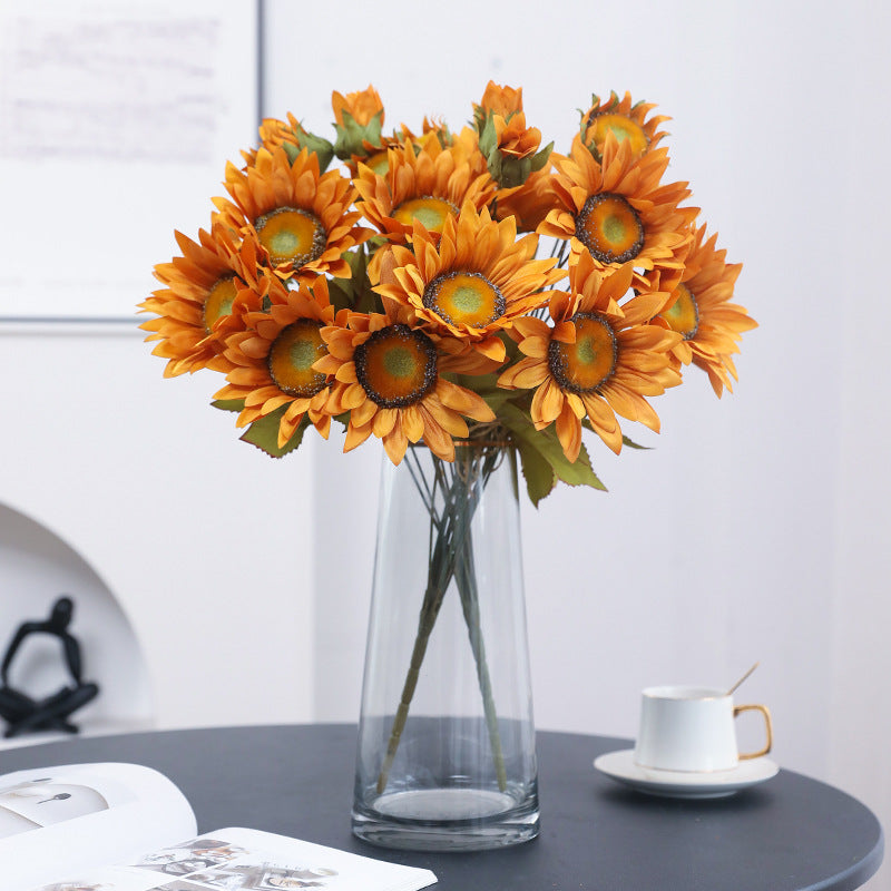 Vibrant Autumn-Inspired 13-Piece Artificial Sunflower Bouquet for Weddings and Home Decor – Stunning Faux Floral Arrangement Perfect for Hotels and Celebrations