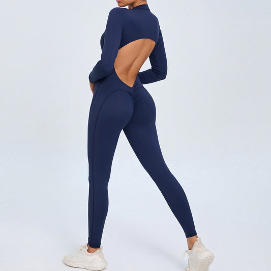 Zip Up Long Sleeve Yoga Jumpsuit for Women and Functional Fitness Bodysuit with Leggings for Gym Workouts