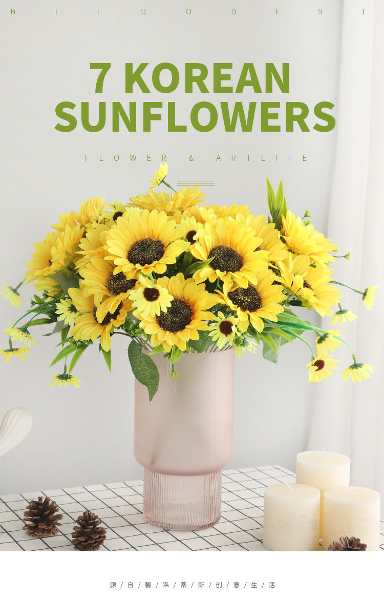 Stunning Faux Sunflower Bouquet with 7 Heads - Perfect for Wedding Bouquets, Home Décor, and Seasonal Displays