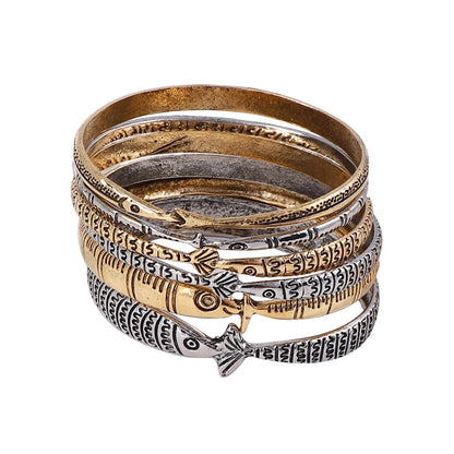 Chic Vintage-Inspired Luxury Multi-Layer Alloy Ocean Animal Fish Bracelets for Women – Unique Fashion Statement Accessory