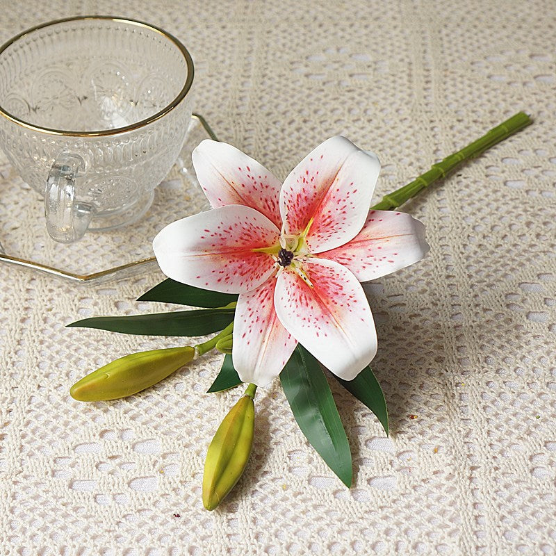 Realistic Miniature 3D Lily - Short Stem Artificial Flower for Home, Hotel Decor, Wedding Photography, and Event Styling