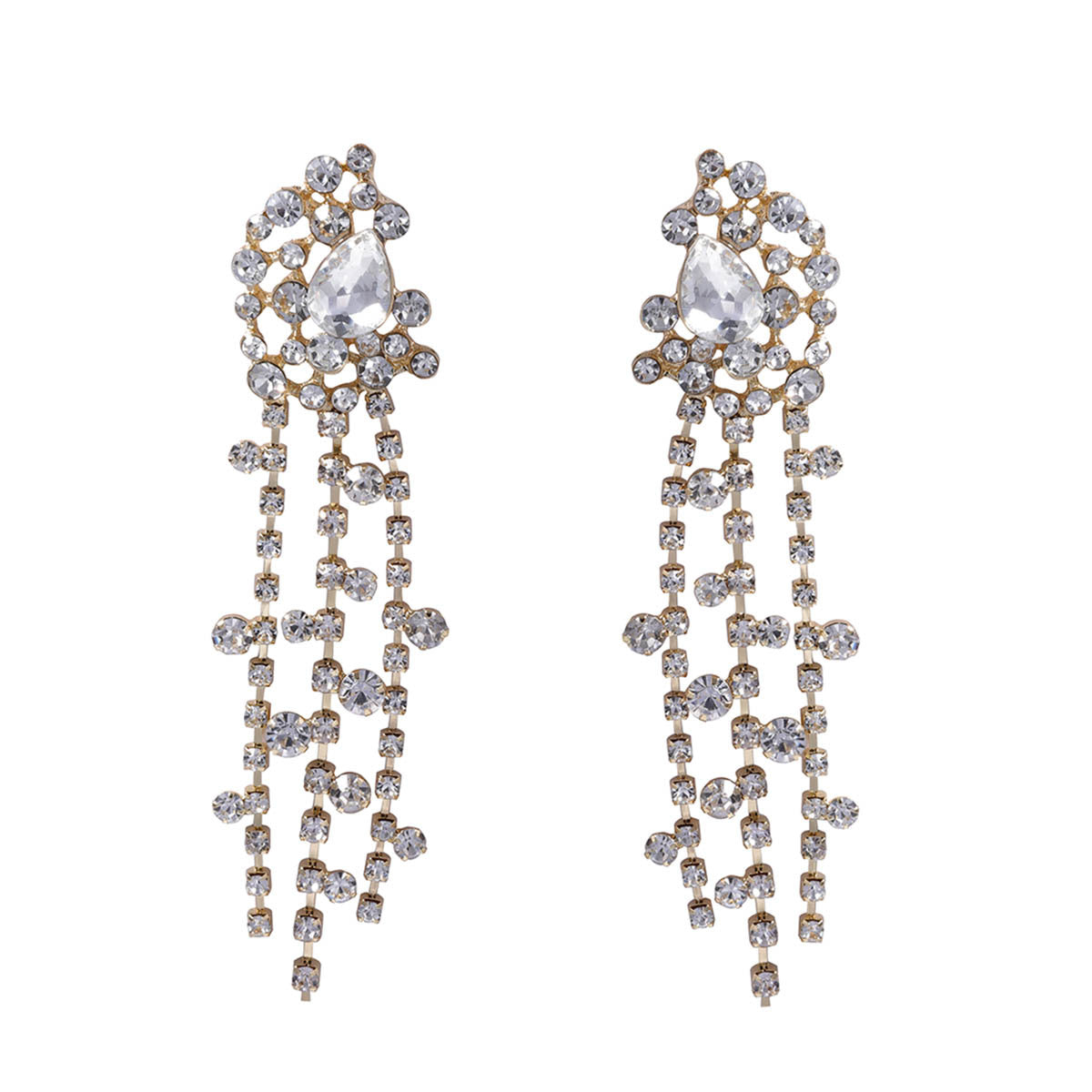 Exquisite Luxe Design: Geometric Tassel Waterfall Statement Earrings with Stunning Rhinestone Accents for Fashion-Forward Women