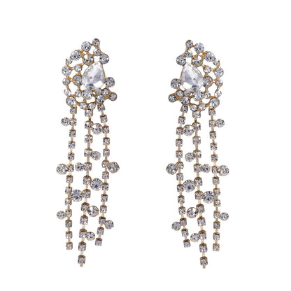 Exquisite Luxe Design: Geometric Tassel Waterfall Statement Earrings with Stunning Rhinestone Accents for Fashion-Forward Women