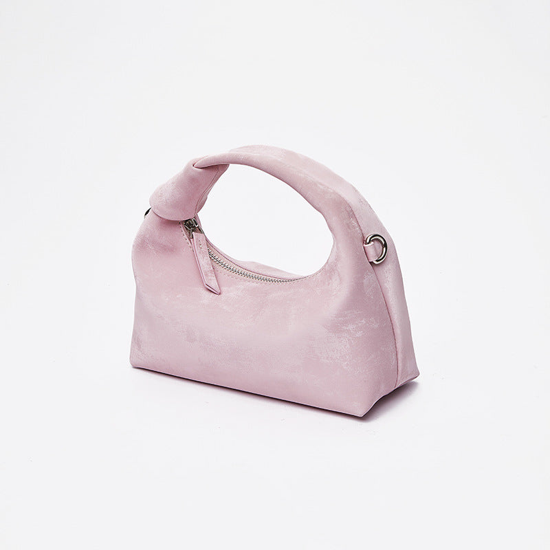 Elegant Silk Satin Dumpling Crossbody Bag Vintage Cloud Shape with Leather Design