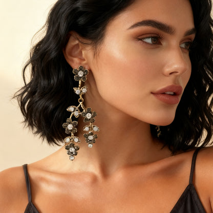 Elegant  Alloy Crystal Cascade Floral Earrings – Exquisite Branch and Leaf Design Perfect for Formal Events and Evening Dinners