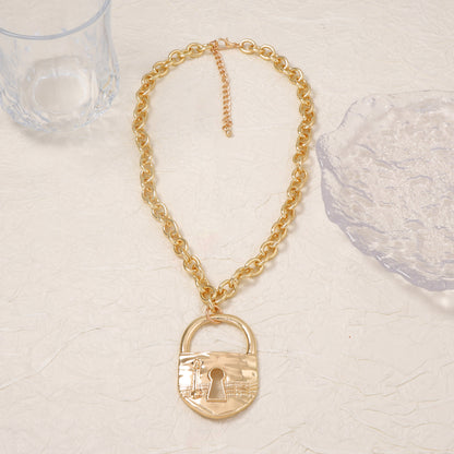 Chic Luxury Casual Minimalist Exaggerated Alloy Key Lock Pendant Chain Necklace – Elevate Your Style with Unique Fashion Statement Accessories