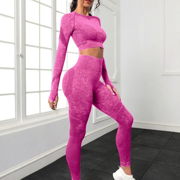 Women's Quick Dry Seamless Yoga Set Water Wash Peach Butt Gym Leggings and Sports Top for Comfort and Style