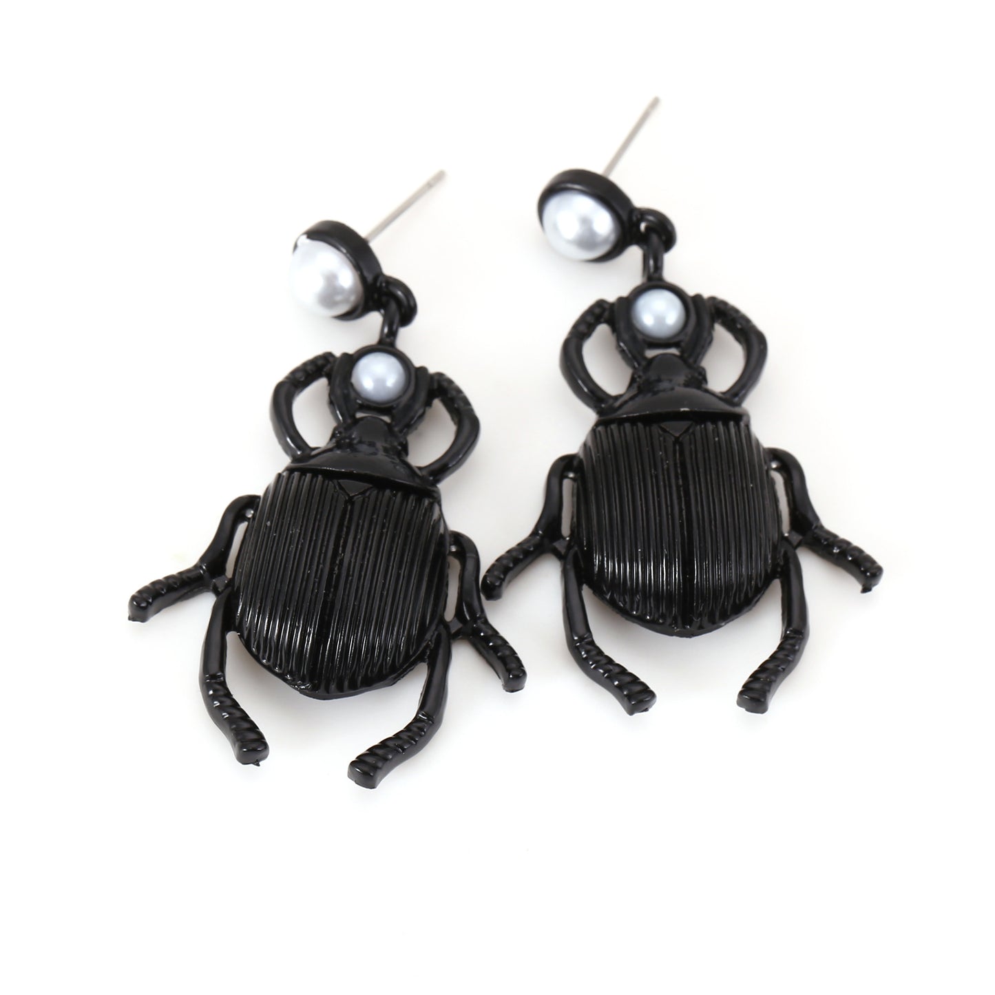 Stunning Geometric Textured Gold Plated Insect Drop Earrings – Unique Street Style with Metallic Finish and Sparkling Gemstone Accents for Women’s Fashion Jewelry