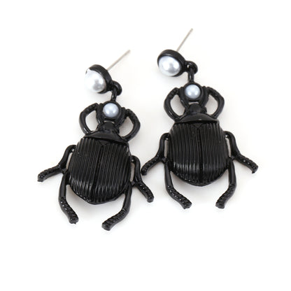 Stunning Geometric Textured Gold Plated Insect Drop Earrings – Unique Street Style with Metallic Finish and Sparkling Gemstone Accents for Women’s Fashion Jewelry