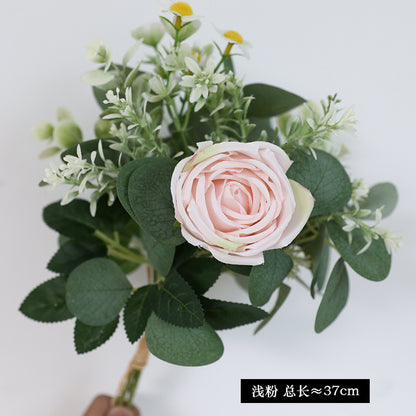 Elegant Nordic-Inspired  Artificial Rose and Chrysanthemum Bouquet - Perfect for Outdoor Weddings and Table Decor, Lifelong Beauty in Realistic Flowers