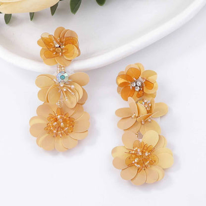 Bohemian Chic Luxury Statement Sequin Flower Drop Earrings – Unique and Versatile Jewelry for Women