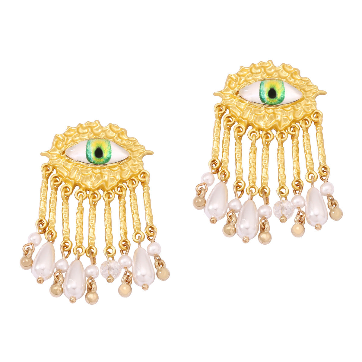 Chic Geometric Pearl Tassel Earrings with Eye Design - Elevate Your Style with Unique Textures and Stunning Elegance for Women