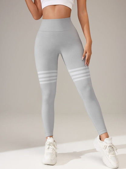 High Waisted Striped Sports Leggings for Women Butt Lifting Quick Dry Yoga Pants for Running and Fitness