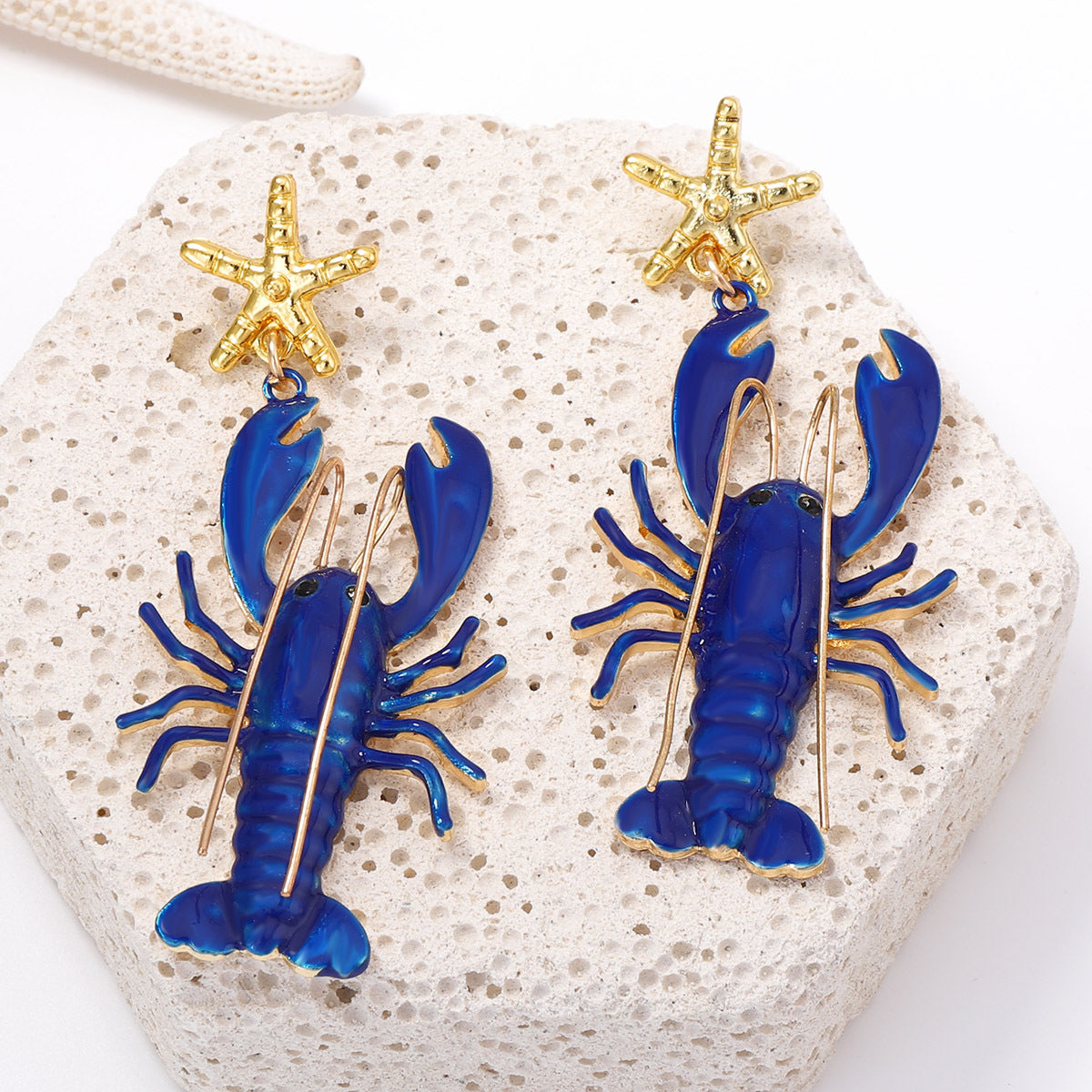 Stylish Coastal Beach Earrings with Unique Design – Long Mustache Painted Lobster & Starfish Dangle Earrings for Women