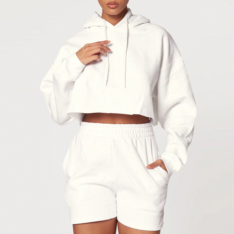 Women's Cropped Hoodie with Hood Streetwear Pullover for Running Fitness and Yoga Pair with Shorts