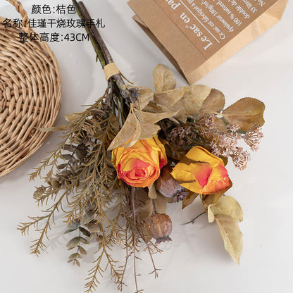 Artificial Rose Bouquet – Realistic Dried Floral Arrangement for Home Decor, Wedding Handheld Display, and Wall Hanging – CF01278