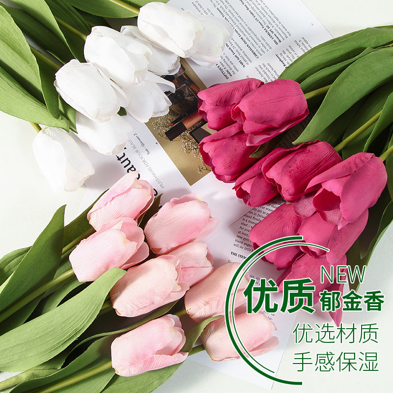 Realistic Touch Faux Tulip Flowers -  PU Moisture-Resistant Floral Arrangement for Photography, Weddings, and Home Décor