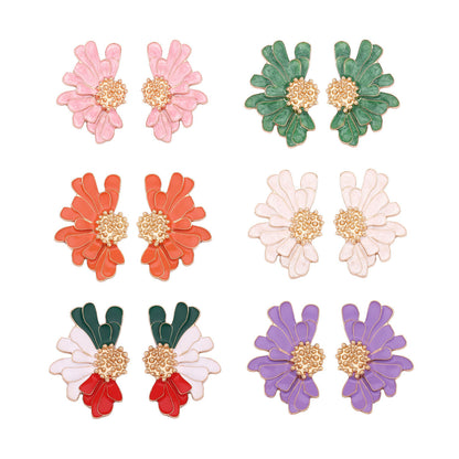 Alloy Enamel Floral Earrings - Stylish and Simple Flower Studs for a Fresh Accessory Look