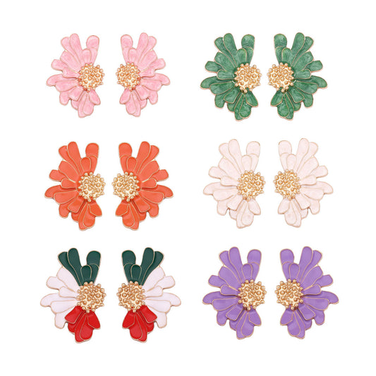 Alloy Enamel Floral Earrings - Stylish and Simple Flower Studs for a Fresh Accessory Look